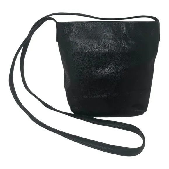 Baggu Black Soft Milled Leather Crossbody Shoulder Bag Minimalist Classic - Picture 7 of 12